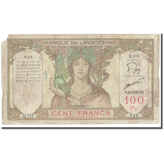Billete de Tahití de 100 francos