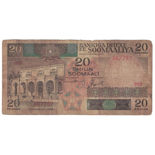 billete de banco, 
  
  Somalia, 
  
  20 chelines = 20 chelines