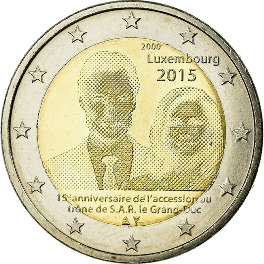 Luxemburgo, 
  
  2 euros, 
  
  15º aniversario del coronamiento del gran duque Enrique