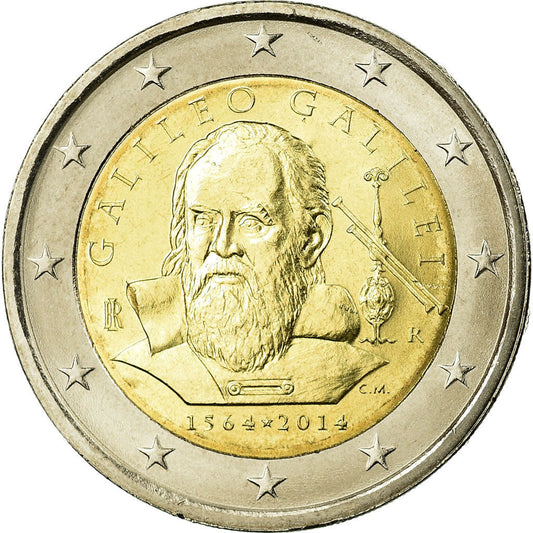 Italia, 
  
  2 euros, 
  
  450 aniversario de GALILEO GALILEI
