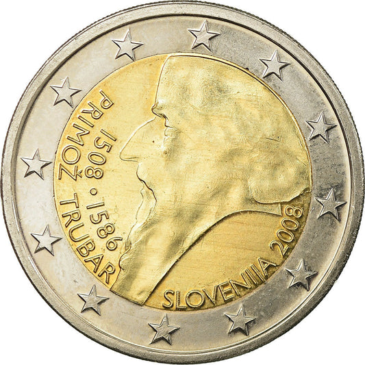 Eslovenia, 
  
  2 euros, 
  
  500 aniversario del nacimiento de primoz tubar