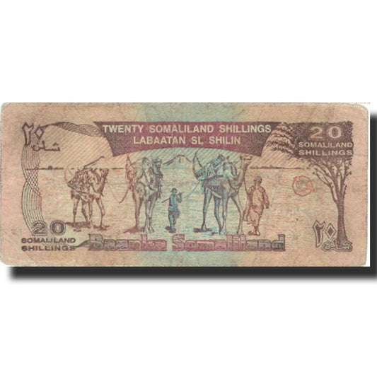 billete de banco, 
  
  somalilandia, 
  
  20 chelines = 20 chelines