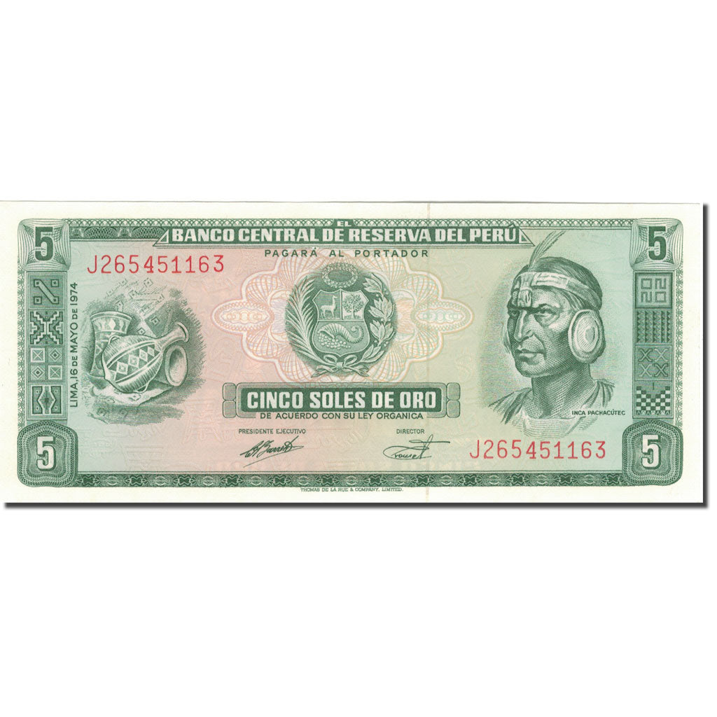 billete de banco, 
  
  Perú, 
  
  5 Soles De Oro