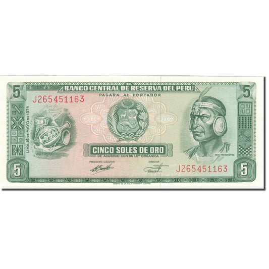 billete de banco, 
  
  Perú, 
  
  5 Soles De Oro