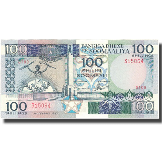 billete de banco, 
  
  Somalia, 
  
  100 chelines = 100 chelines