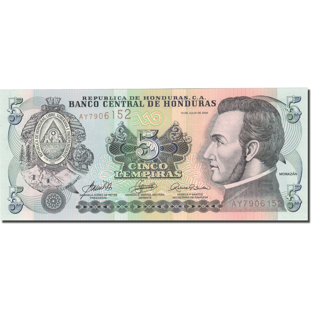 billete de banco, 
  
  Honduras, 
  
  5 Lempiras