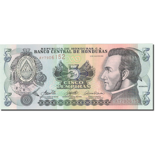 billete de banco, 
  
  Honduras, 
  
  5 Lempiras