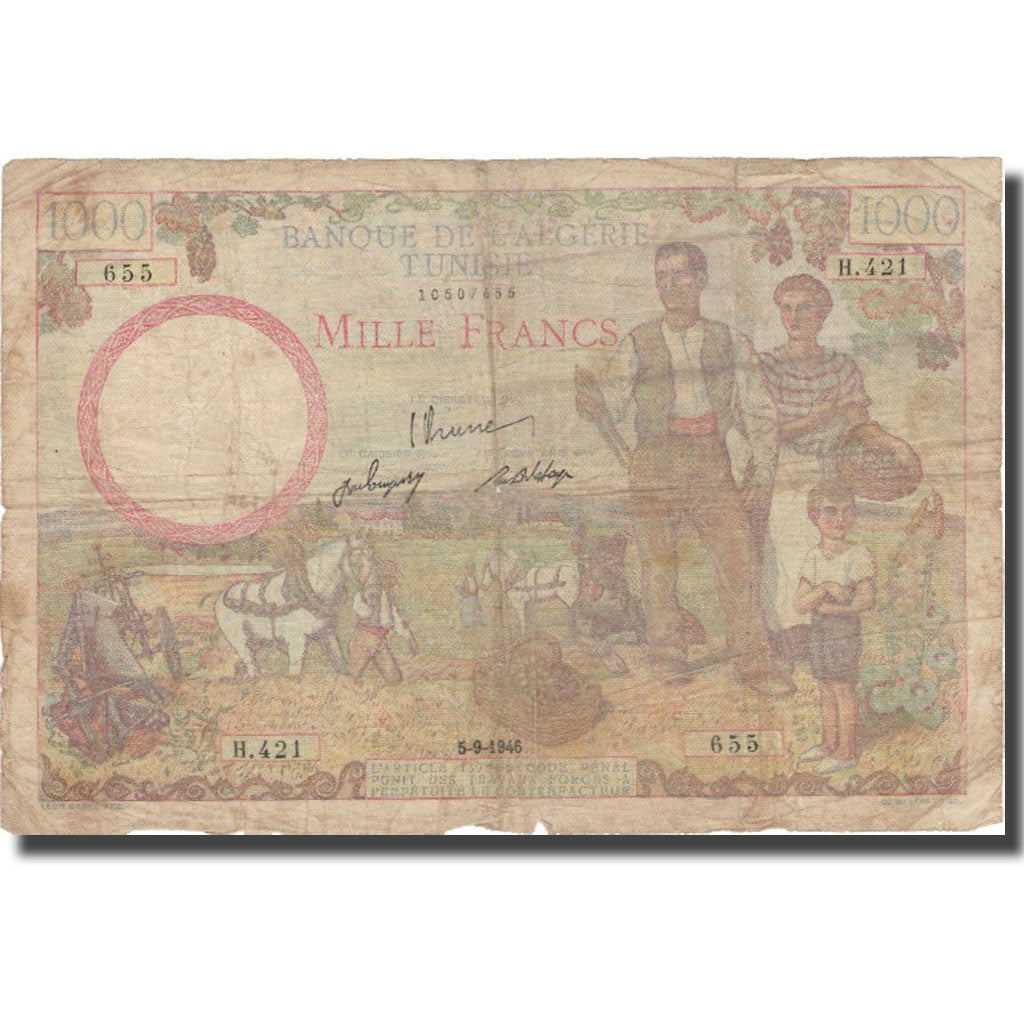 Billete de 1000 francos de Túnez