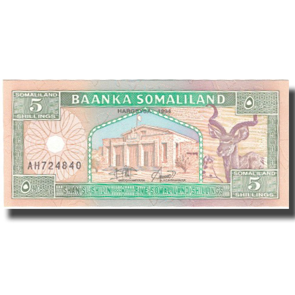 billete de banco, 
  
  somalilandia, 
  
  5 chelines = 5 chelines