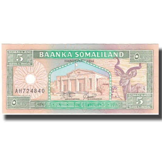 billete de banco, 
  
  somalilandia, 
  
  5 chelines = 5 chelines