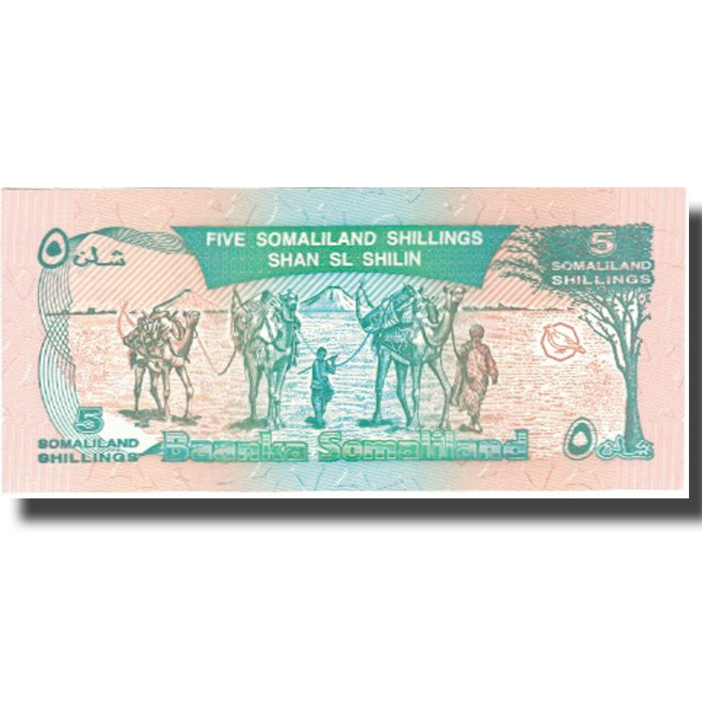 billete de banco, 
  
  somalilandia, 
  
  5 chelines = 5 chelines