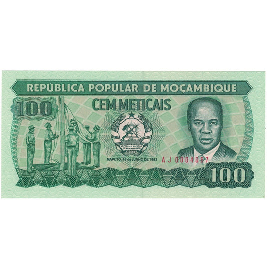 billete de banco, 
  
  Mozambique, 
  
  100 Meticales