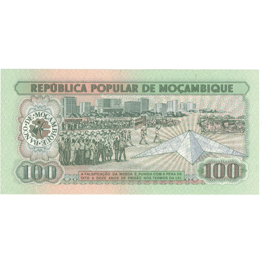 billete de banco, 
  
  Mozambique, 
  
  100 Meticales