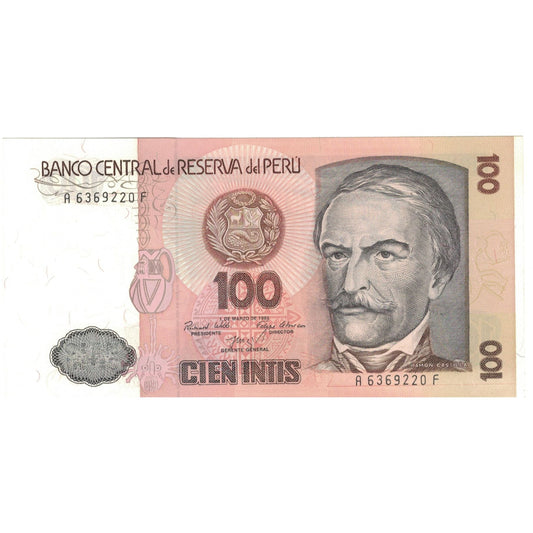 billete de banco, 
  
  Perú, 
  
  100 Intis