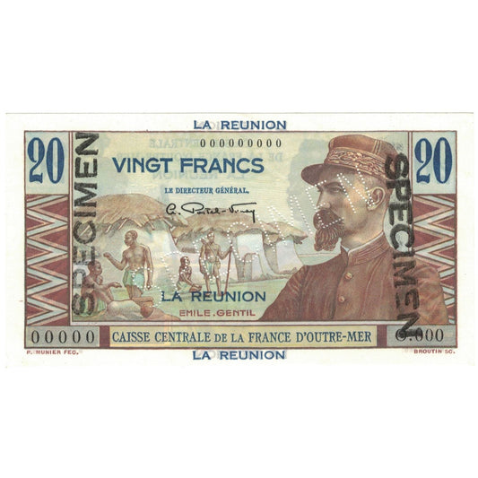 billete de banco, 
  
  Reunión, 
  
  20 francos