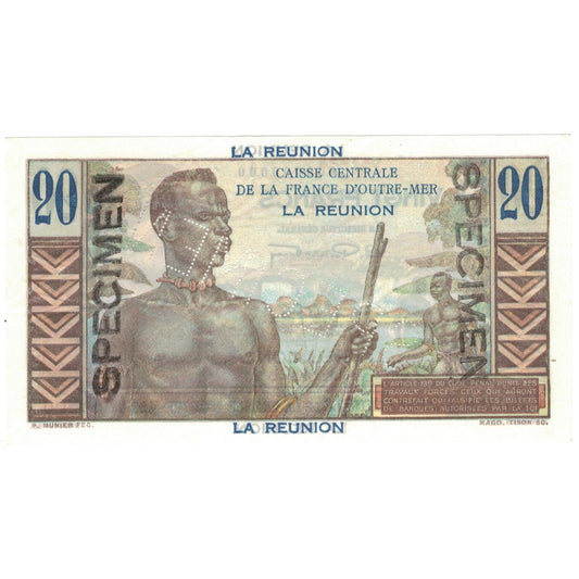 billete de banco, 
  
  Reunión, 
  
  20 francos
