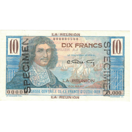 billete de banco, 
  
  Reunión, 
  
  10 francos