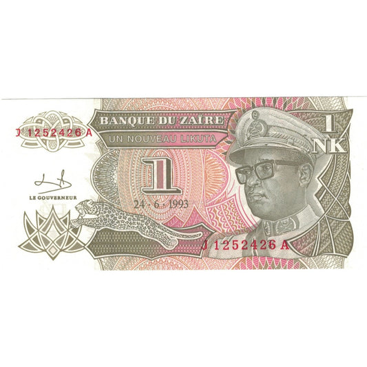 billete de banco, 
  
  Zaire, 
  
  1 Nuevo Likuta