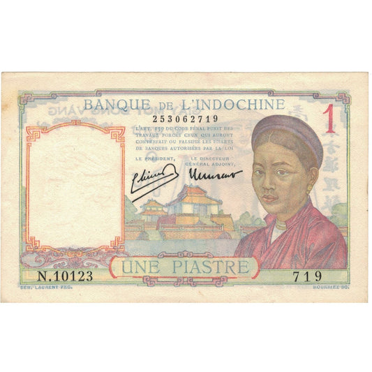 billete de banco, 
  
  INDOCHINA FRANCESA, 
  
  1 piastra