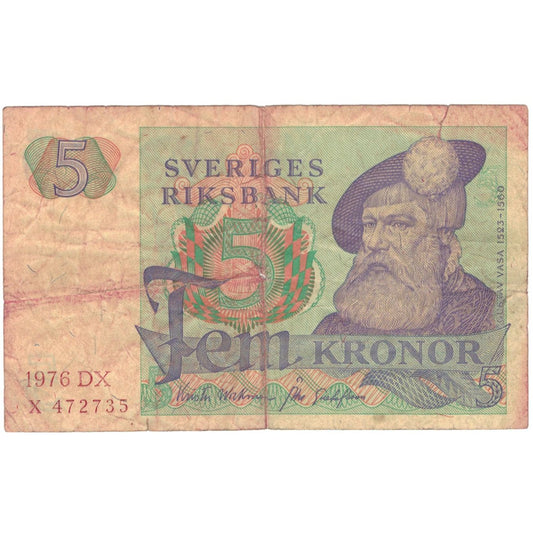 billete de banco, 
  
  Suecia, 
  
  5 coronas