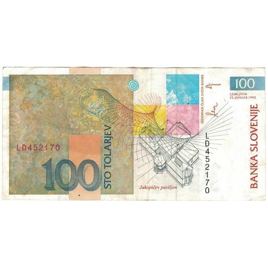 billete de banco, 
  
  Eslovenia, 
  
  100 Tolarjev