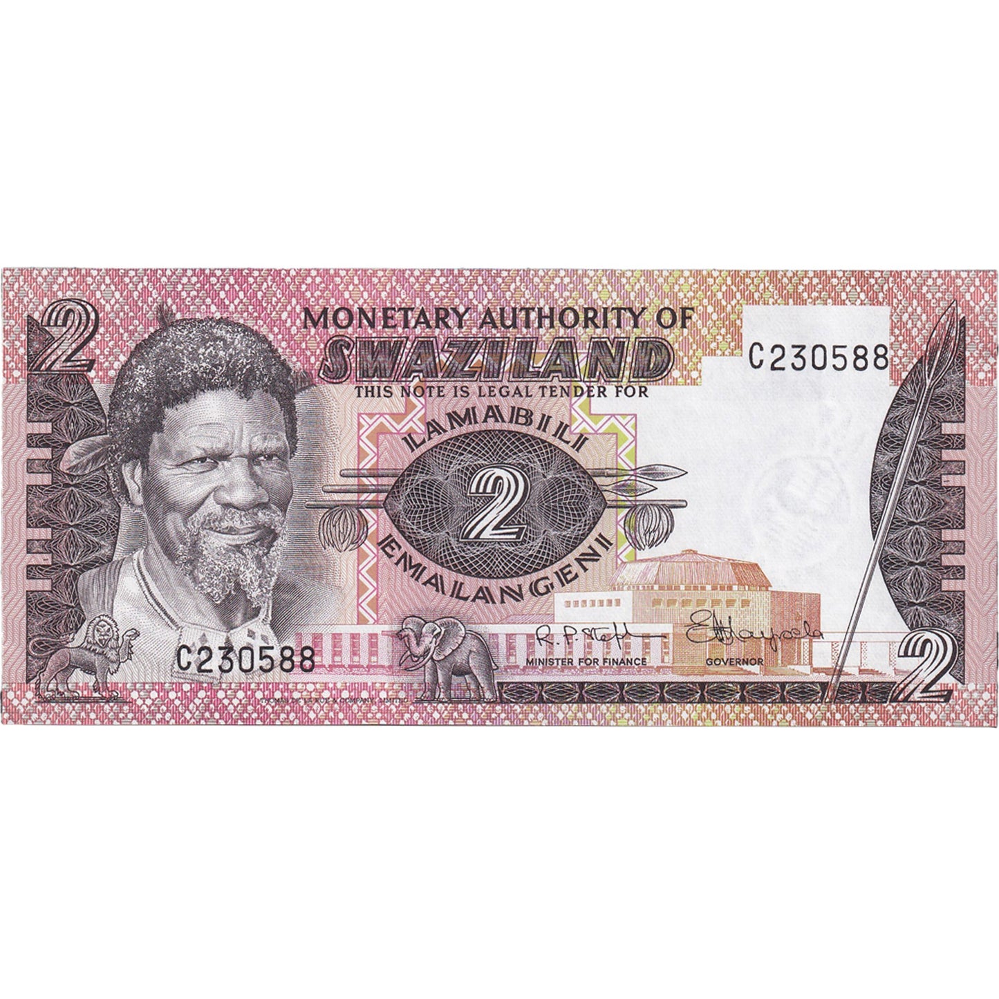 billete de banco, 
  
  Suazilandia, 
  
  2 emalangeni