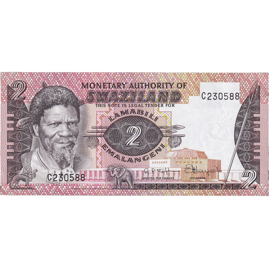 billete de banco, 
  
  Suazilandia, 
  
  2 emalangeni