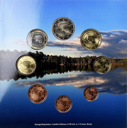 Estonia, 

Lote de 1 ct. - 2 euros, 

2011